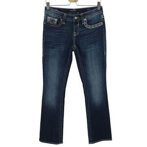 Vigoss Women 4 Junior 3 Dublin Slim Boot Whiskered Blue Denim Jeans Rhinestones